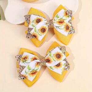 Sunflower Handmade Yellow Hair Bows set